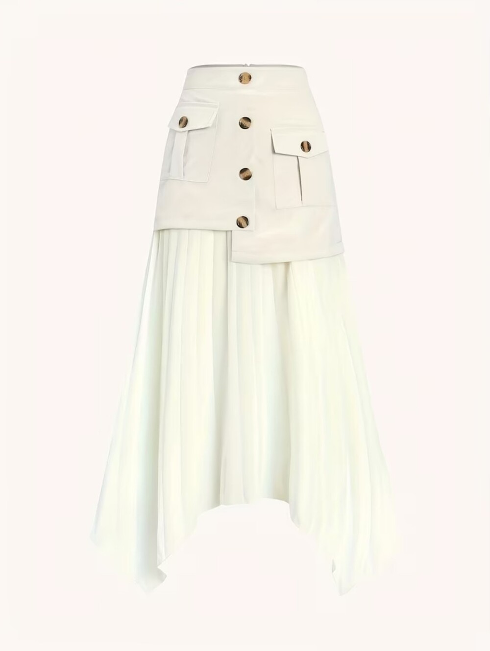 Women’s Cream Pleated Maxi Skirt with Buttoned Overlay - Picture 4 of 4